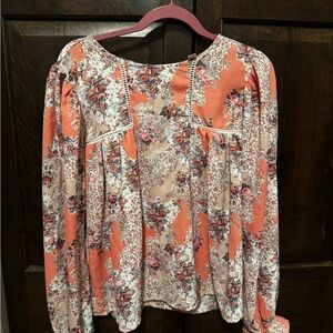 Chic Floral Blouse - Coral and Cream